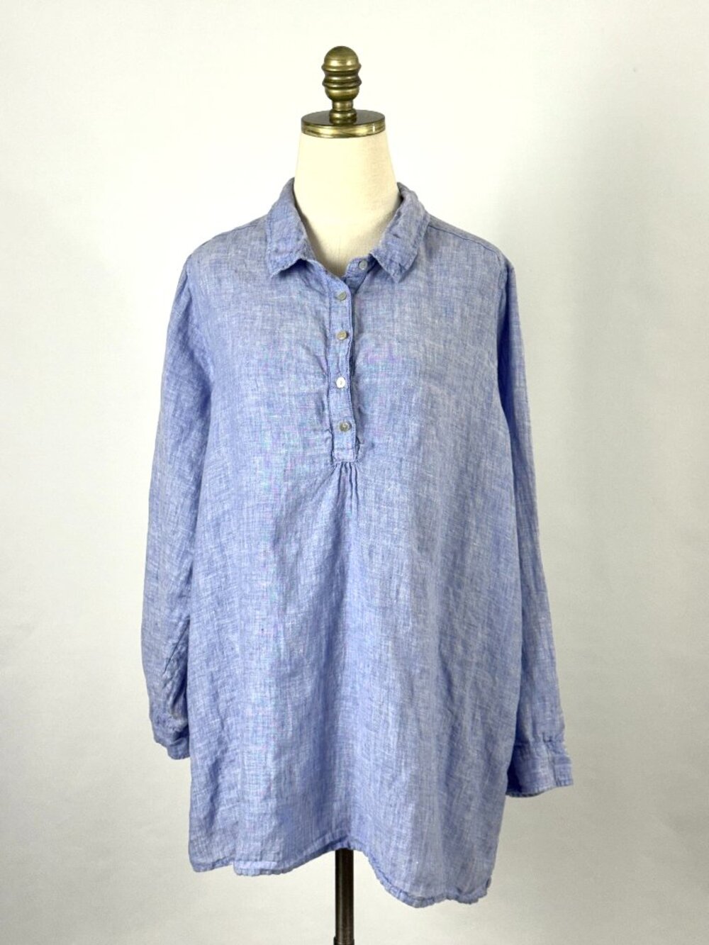 Jones New York 100% Linen Popover Tunic Heather Blue Coastal Relaxed Minimalist